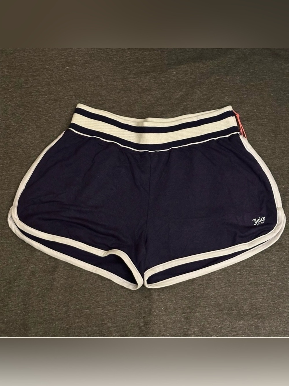 NWT Juicy Couture Sport Navy Blue White Stripe Dolphin Shorts XS